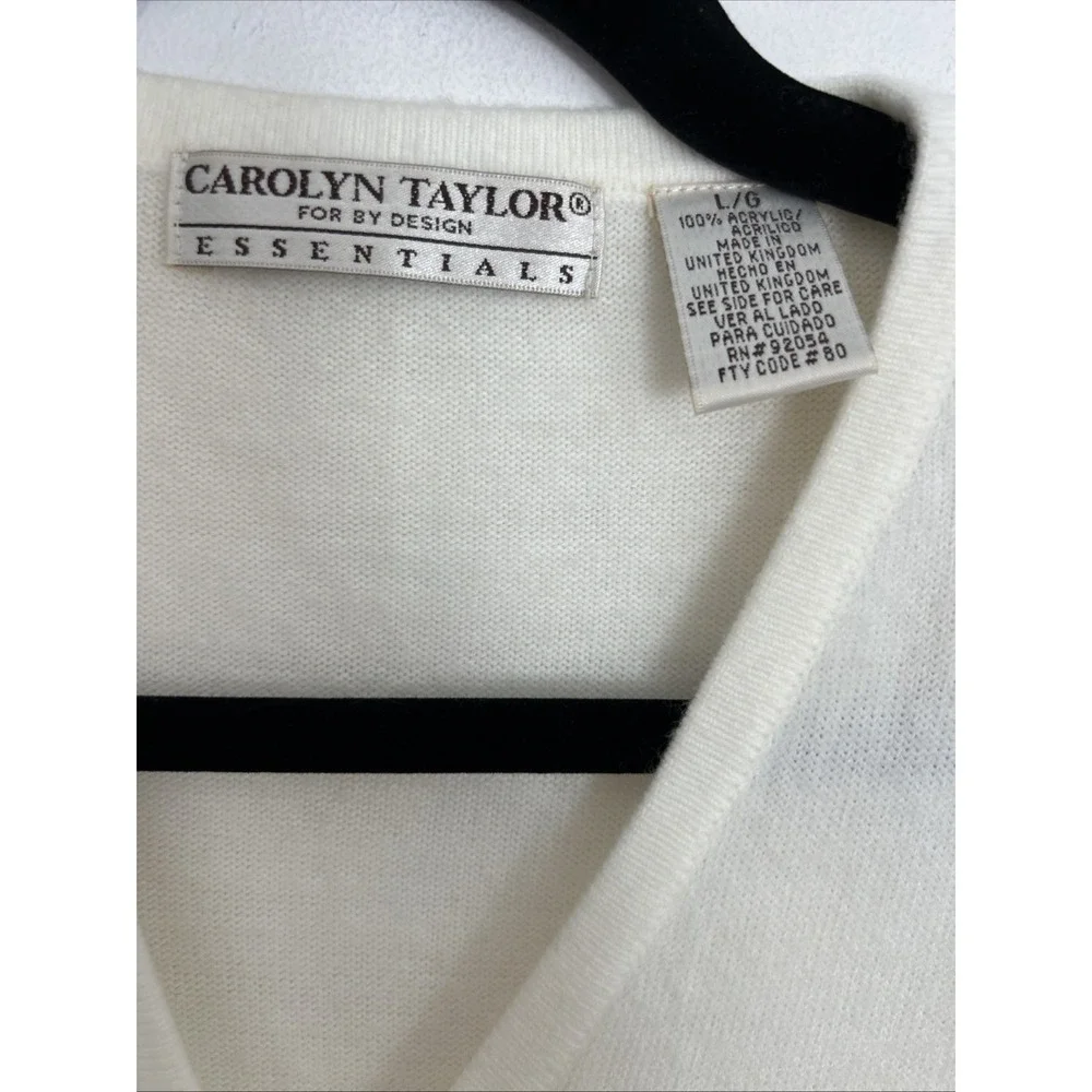 Carolyn Taylor Womens L‎ Acrylic V-Neck Button Up Cardigan Lightweight Cream
